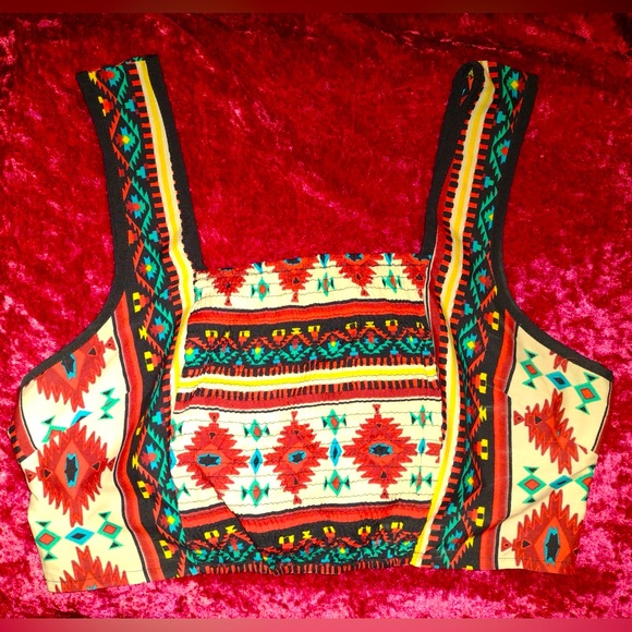 Wet Seal Aztec Bohemian Smocked Crop Top Cami Tank L Large - Picture 2 of 6